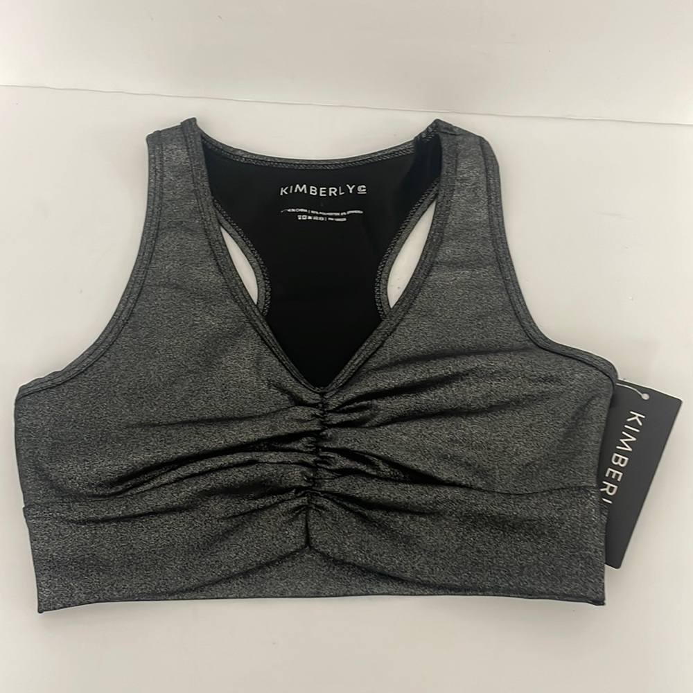 NWT Kimberly Black Metallic Sports Bra Size Small